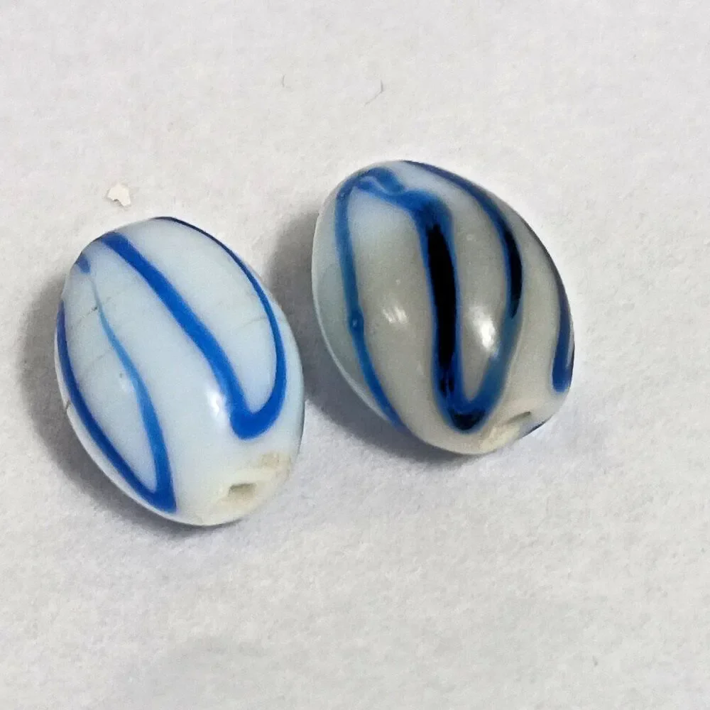20 Glass Lampwork Beads Lot Mixed Swirls Blue White Red Wide Hole Used Vintage